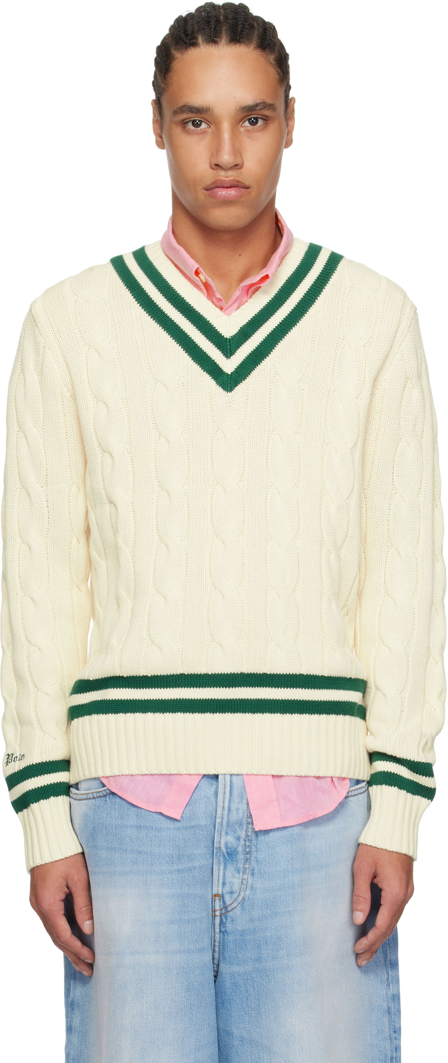 Sveter Polo by Ralph Lauren Polo Ralph Lauren 'The Iconic Cricket' Cable Knit Sweater Béžová | 710961153001, 0
