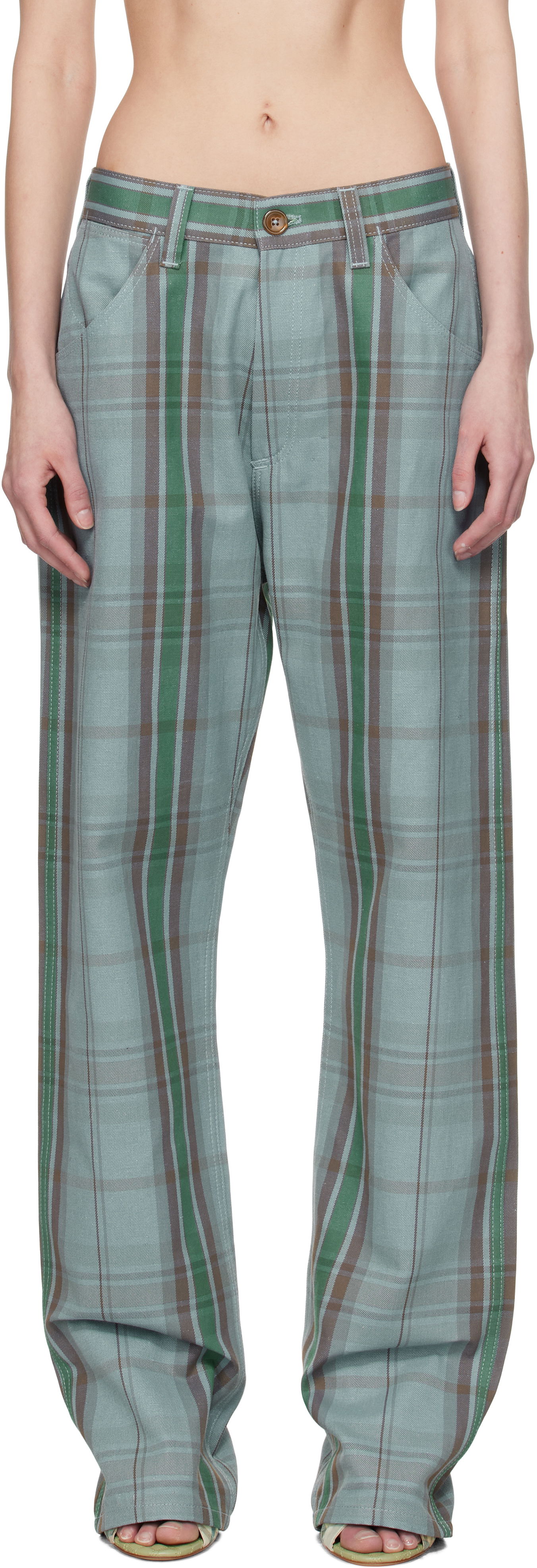 Nohavice Vivienne Westwood Vivienne Westwood Baggy Plaid Trousers Zelené | 3F01000P-W011W-, 0