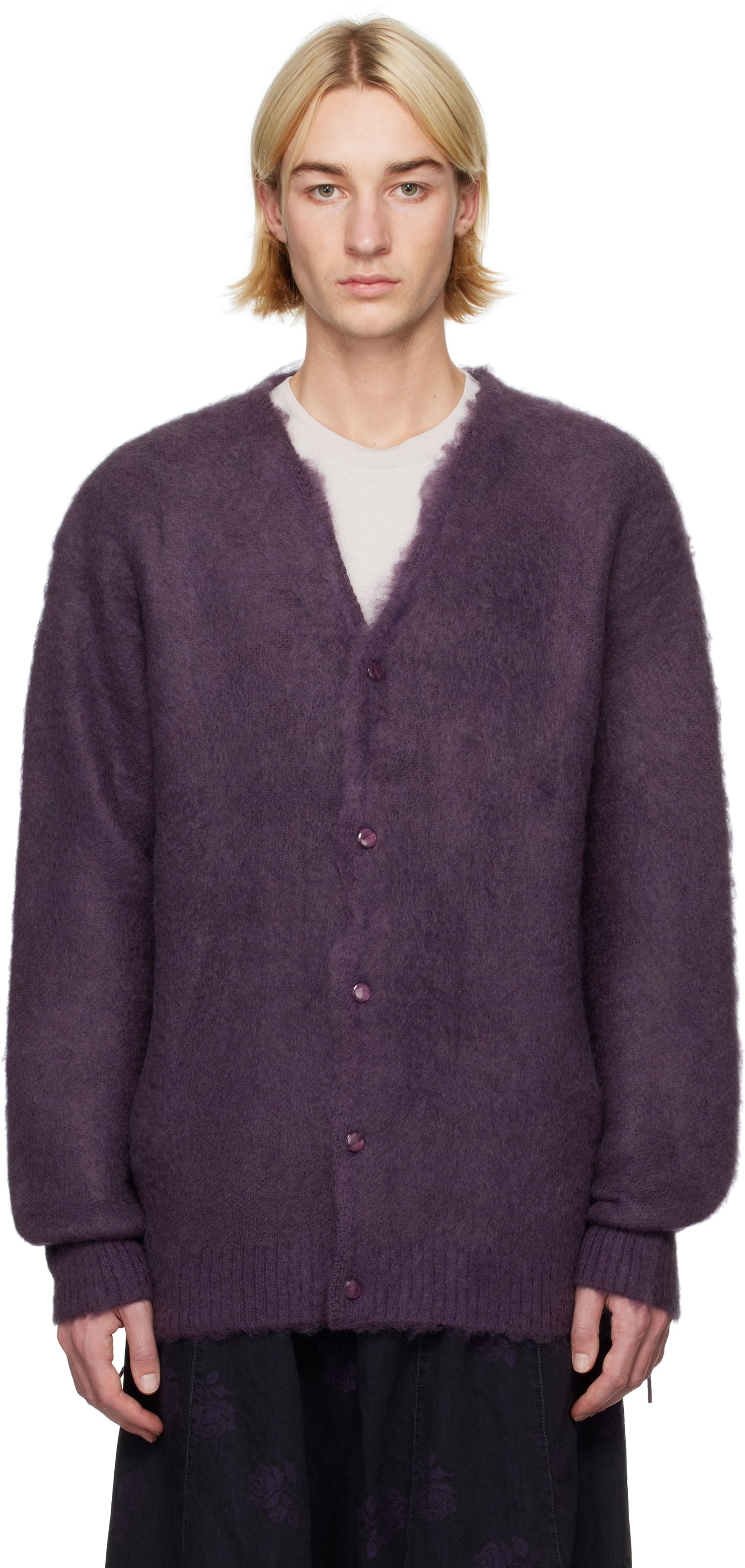 Sveter Needles Mohair Cardigan Fialová | PU314, 0