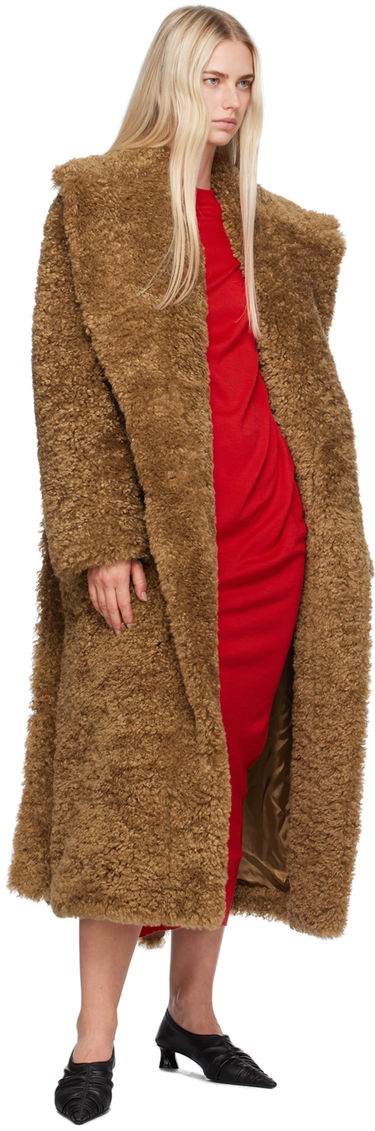 Kabáty Stella McCartney Stella McCartney Belted Plush Teddy Faux-Shearling Coat Hnedá | 6600883EU901, 3