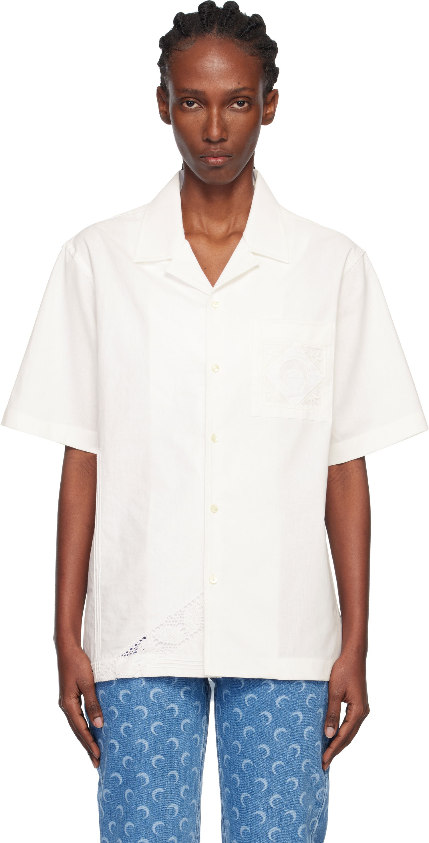Košeľa Marine Serre Regenerated Household Linen Short Sleeve Bowling Shirt Biela | USI016AUWOV0045, 0
