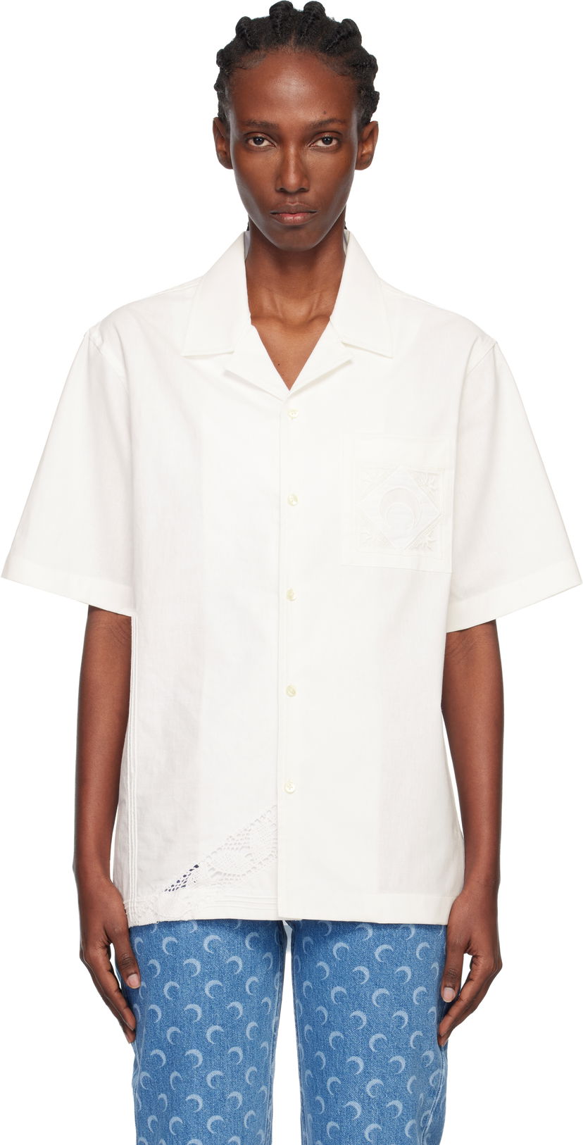 Košeľa Marine Serre Regenerated Household Linen Short Sleeve Bowling Shirt Biela | USI016AUWOV0045