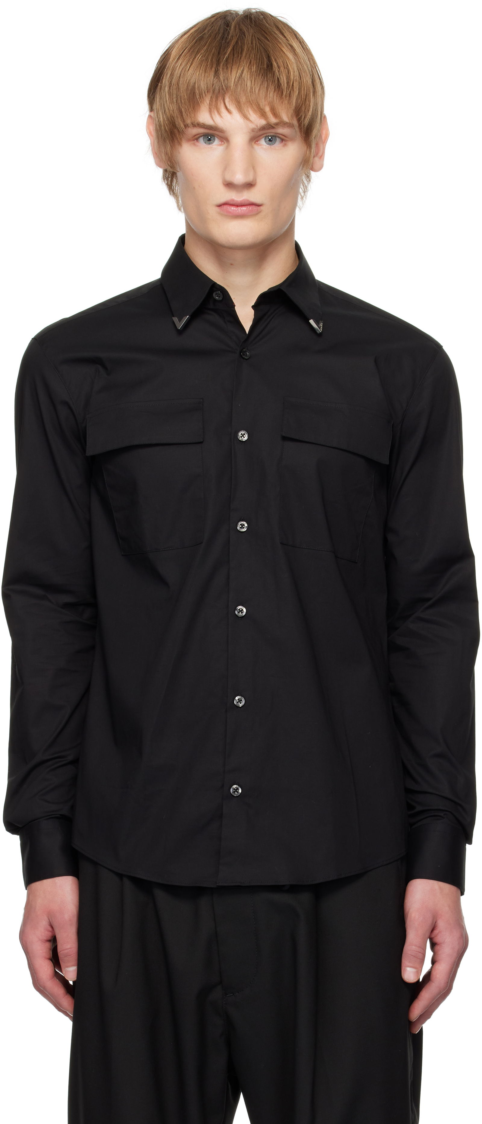 Men's Long Sleeve Shirt With Two Front Pockets And Collar Tips