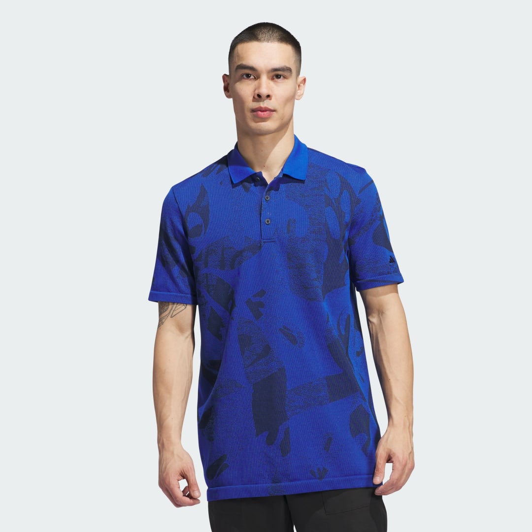 Blue Patterned Knitted Polo Shirt