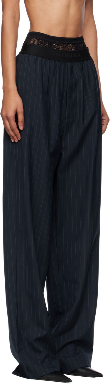 Nohavice Balenciaga Balenciaga Pinstripe Elastic Trousers Navy | 790887TST24, 1