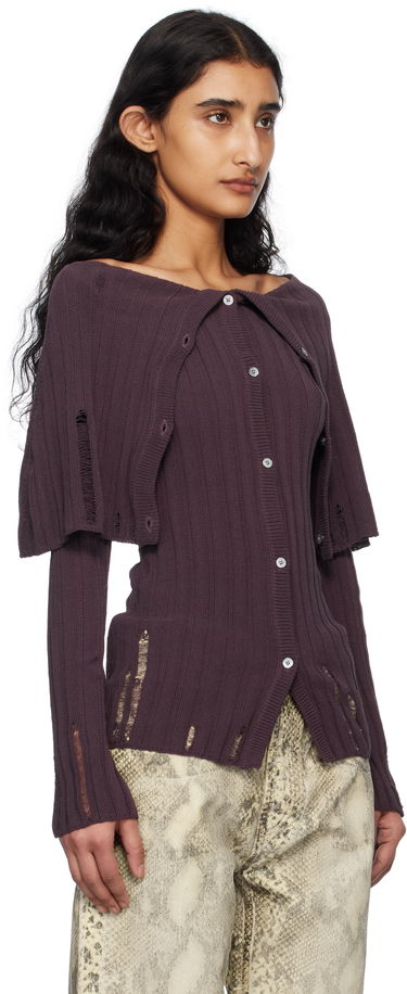 Sveter Acne Studios Acne Studios Rib-Knit Distressed Cardigan Hnedá | A60567-, 4