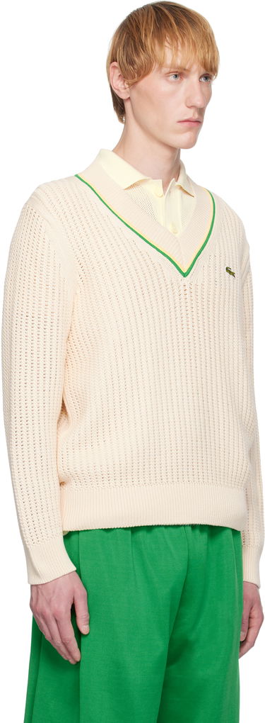 Sveter Lacoste Lacoste V-Neck Striped Tennis Sweater Béžová | AH9303_GIH, 1