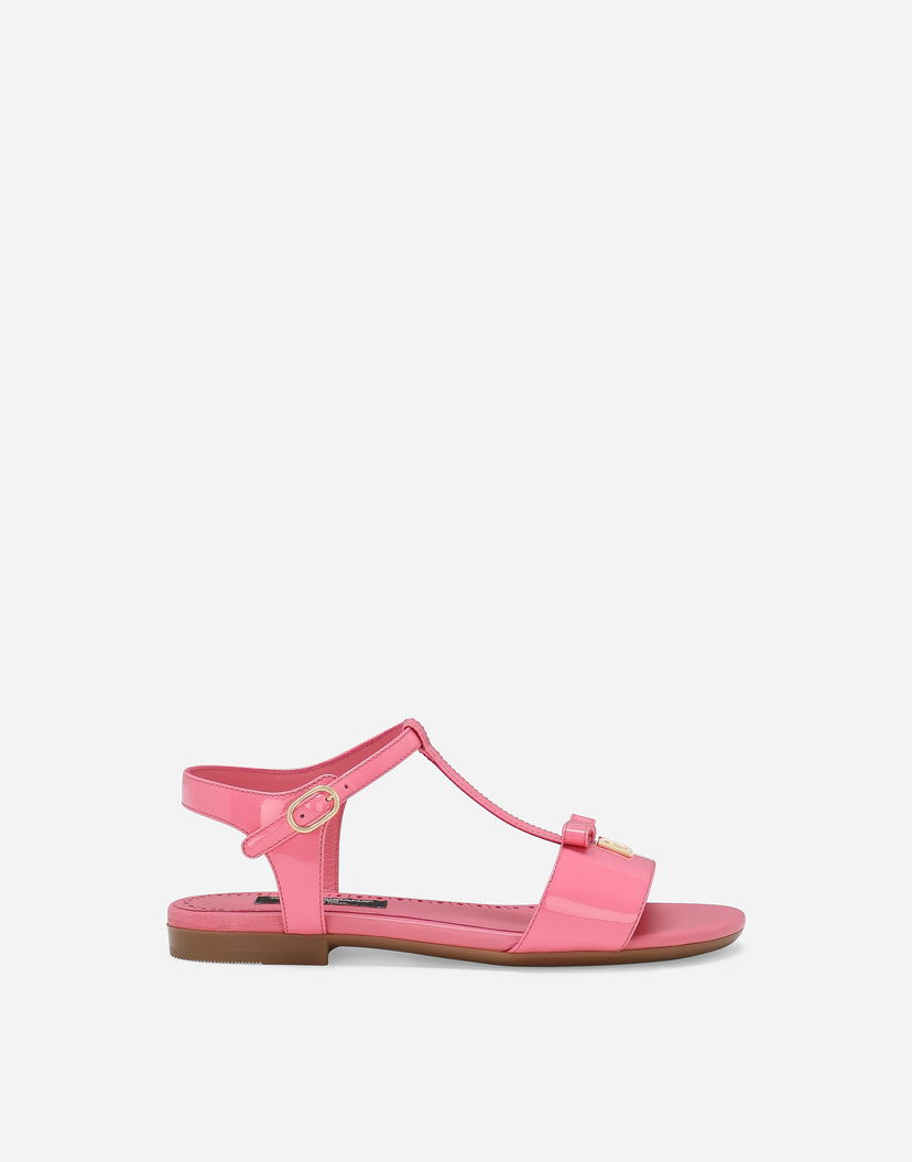 Tenisky a topánky Dolce & Gabbana Patent Leather T-Strap Flat Sandals with Bow Detail Ružová | D11155A132880424