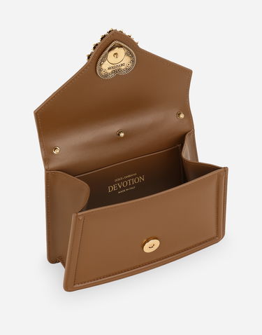 Taška cez rameno Dolce & Gabbana Small Devotion Top-handle Shoulder Crossbody Leather Bag Hnedá | BB6711AV89387679, 3