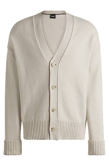 Sveter BOSS Relaxed Fit Cardigan with Ribbed Cuffs Béžová | 50531158, 0