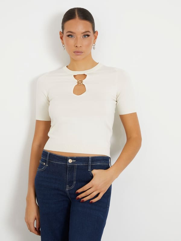 Tričko GUESS Cut-Out Sweater Top Biela | W4RR21Z2Y72, 0