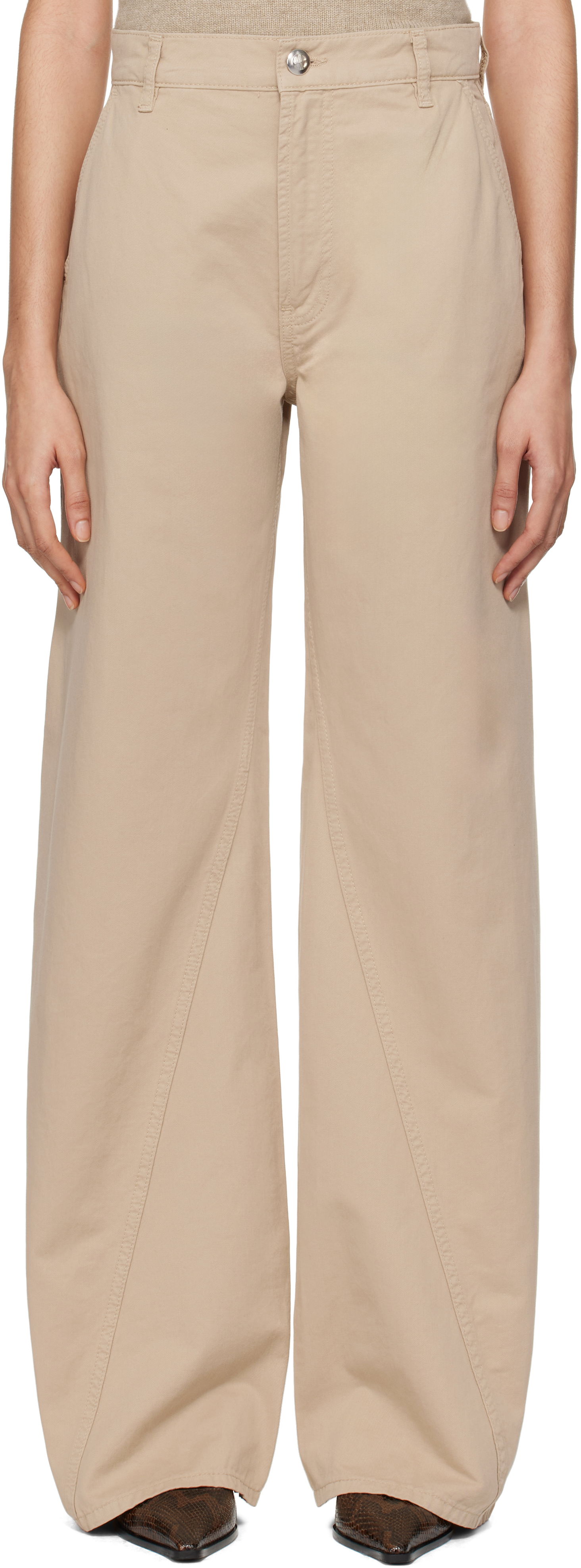 Nohavice Anine Bing ANINE BING Briley Wide Leg Trousers Béžová | A-03-1149-OMA10, 0