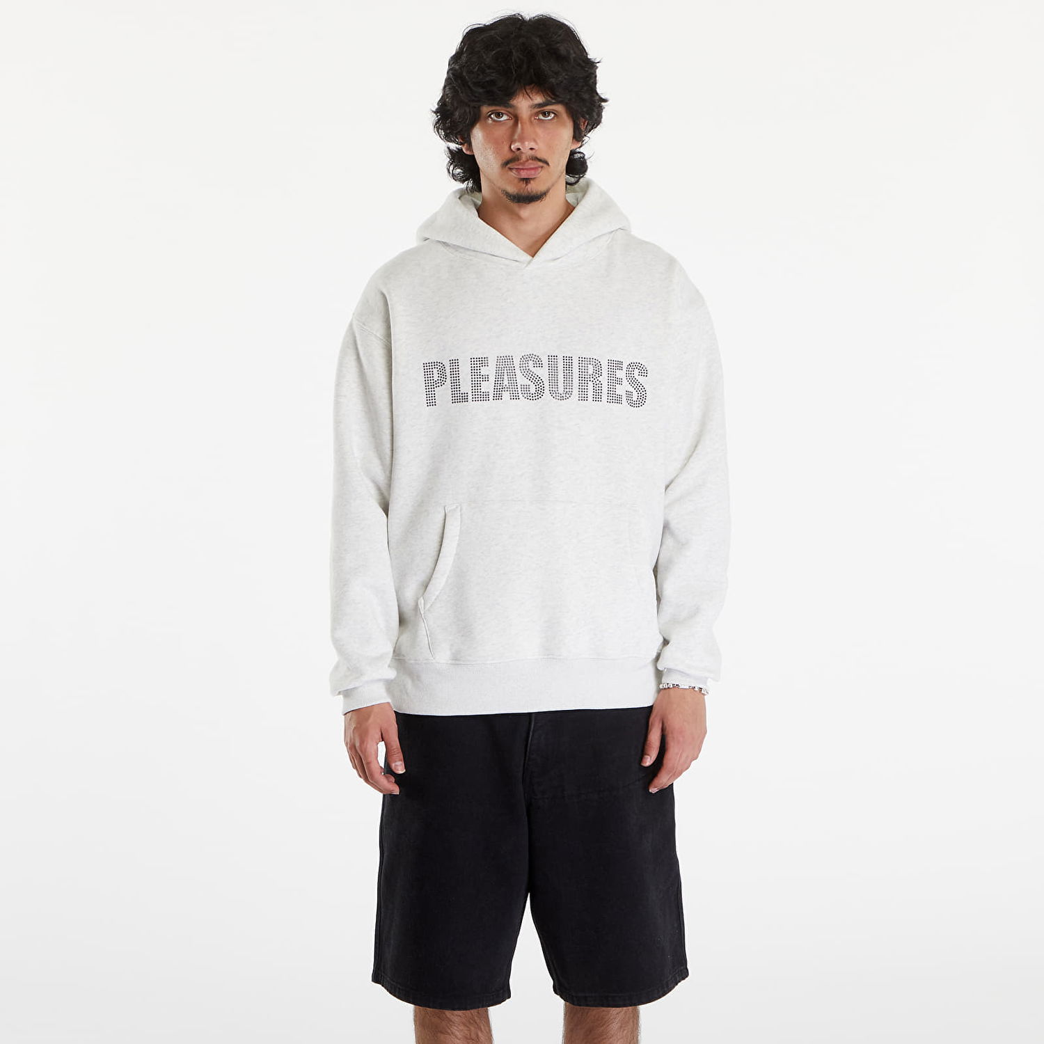 Mikina Pleasures Rhinestone Impact Hoodie Light Heather Grey Biela | P24SU003 GREY, 0