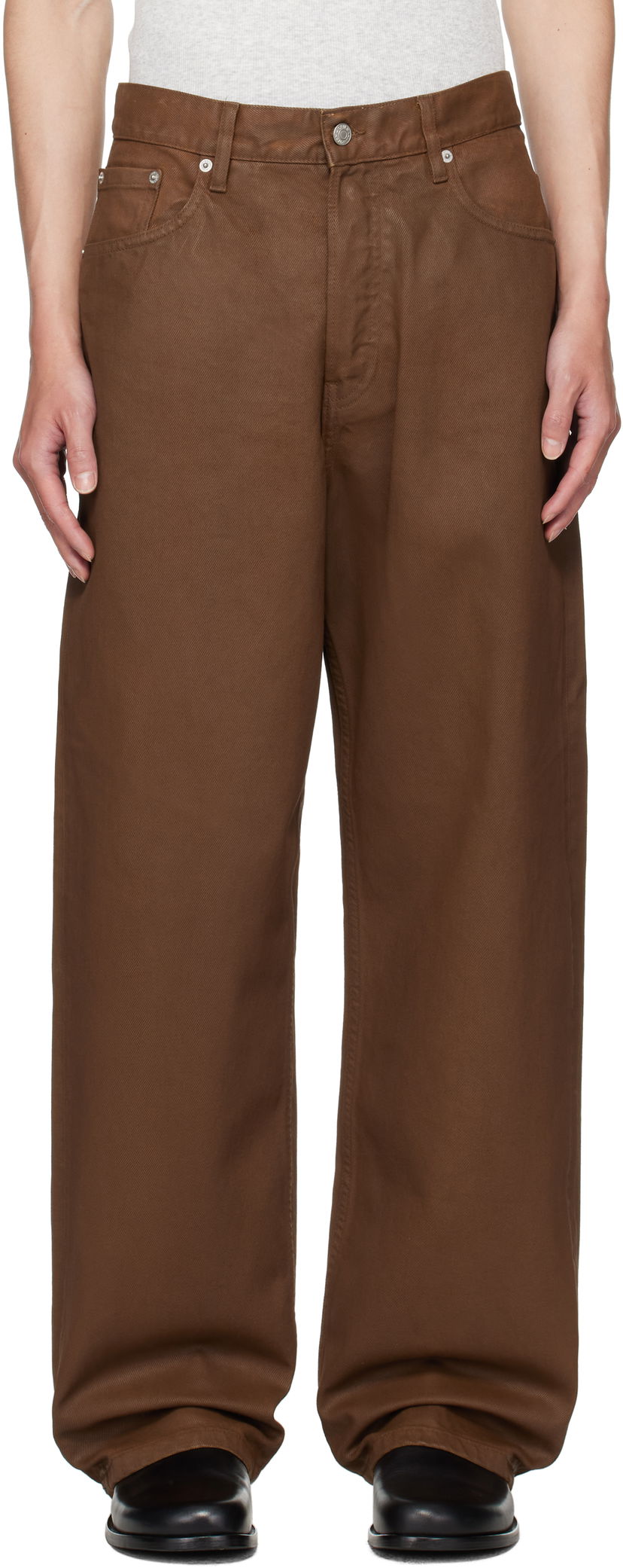 Džínsy Dries Van Noten Dries Van Noten Loose Fit Coated Jeans Hnedá | 252-020927-2383