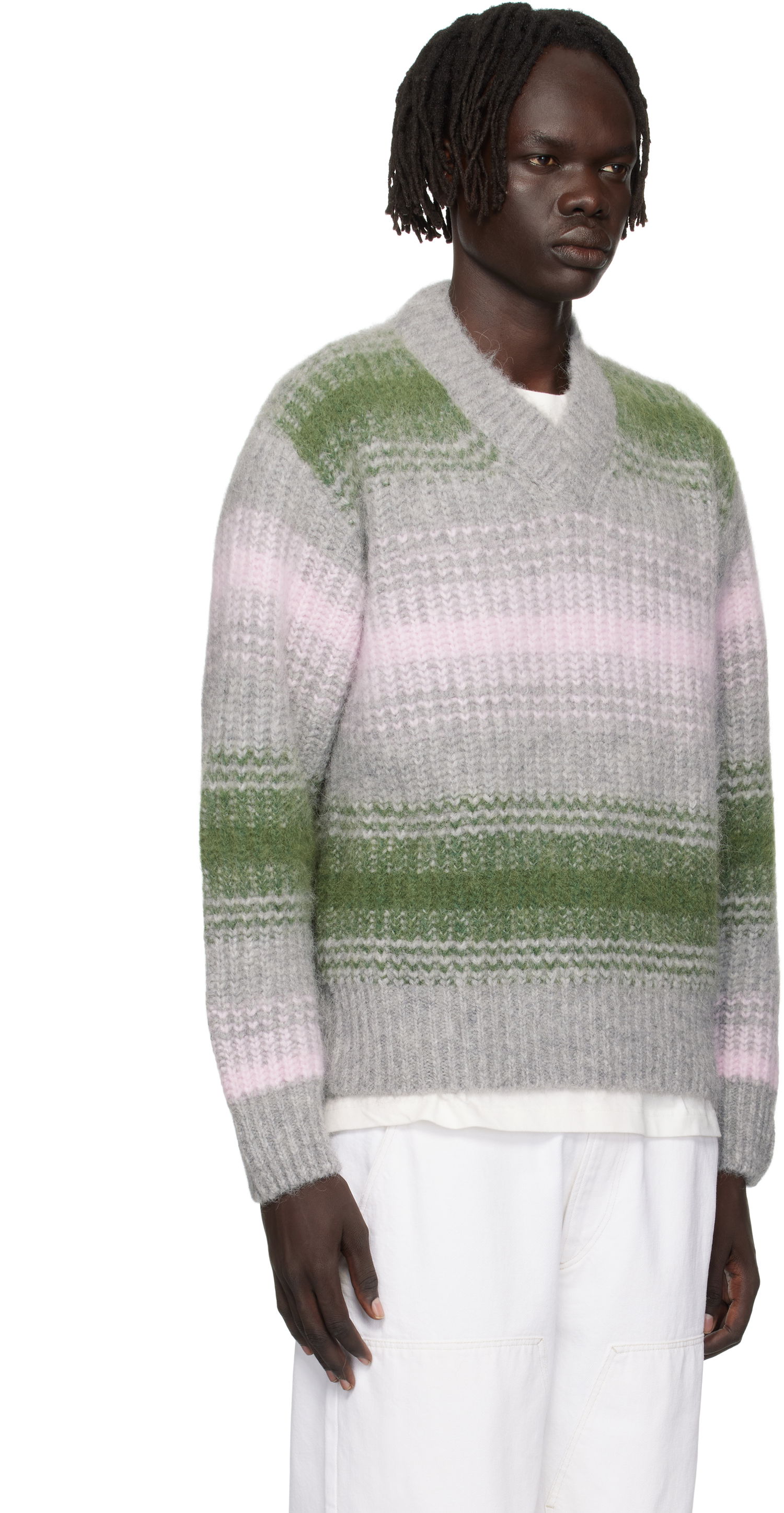 Sveter KENZO Kenzo Paris 'Speed Stripe' V-Neck Sweater Šedá | FF65PU7423CG, 1