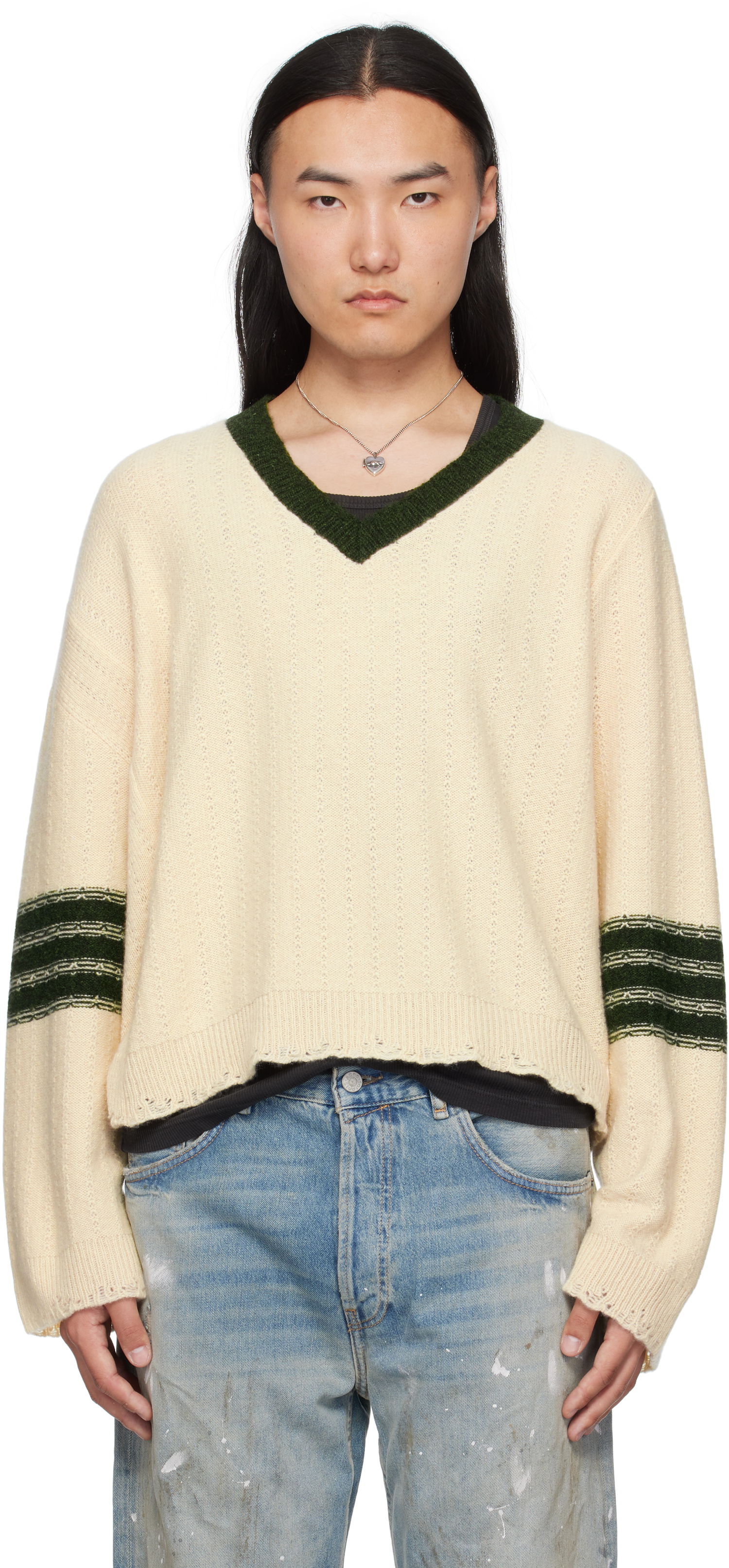 Sveter Enfants Riches Déprimés Enfants Riches Déprimés Asymmetrical Varsity V-Neck Sweater Béžová | 080-248, 0
