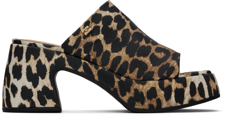 Oblečenie GANNI Brown & Black Leopard Butterfly Platform Satin Heeled Sandals Čierna | S2633, 0