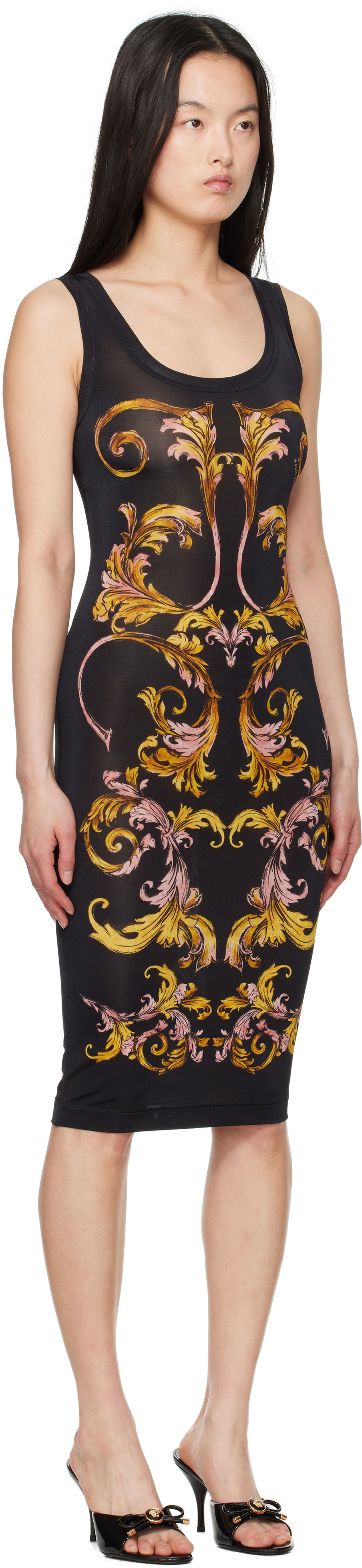 Šaty Versace Versace Jeans Couture Outline Barocco Slip Midi Dress Čierna | E78HAO9P6_EJS473, 1