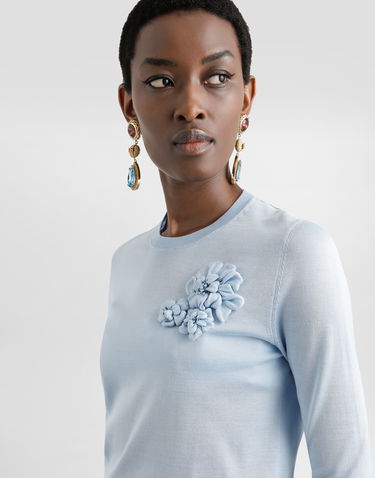 Sveter Dolce & Gabbana Dolce & Gabbana Silk Pullover with Flower Brooch Modrá | FXX48ZJBSO1B1581, 3