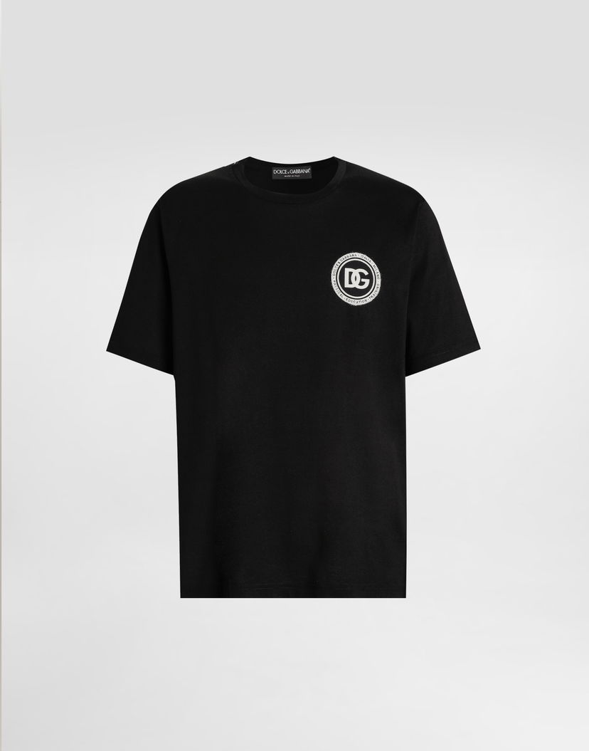 Dres Dolce & Gabbana Jersey T-shirt with DG Logo Physical Education Training Patch Čierna | G8PN9ZG7PZFN0000