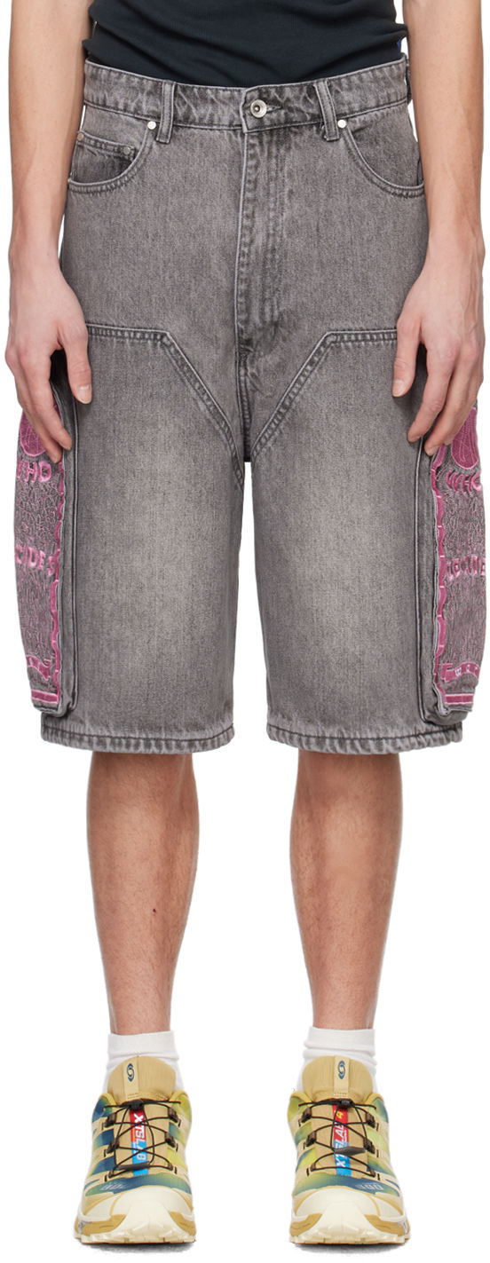 Šortky Who Decides War Who Decides War Embroidered Denim Shorts Šedá | 1120960021SS24