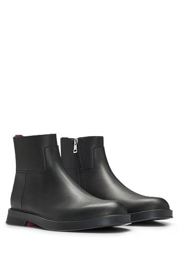 Oblečenie a doplnky BOSS Leather Zip-Up Ankle Boots with Stitching Details Čierna | 50536252, 0