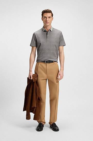 Polo tričko BOSS Grid Pattern Mercerized Cotton Polo Shirt Béžová | 50543402, 1