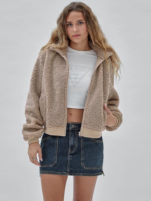 Bomber bunda GUESS Originals Faux Sherpa Bomber Béžová | W3BL49WETV0, 0