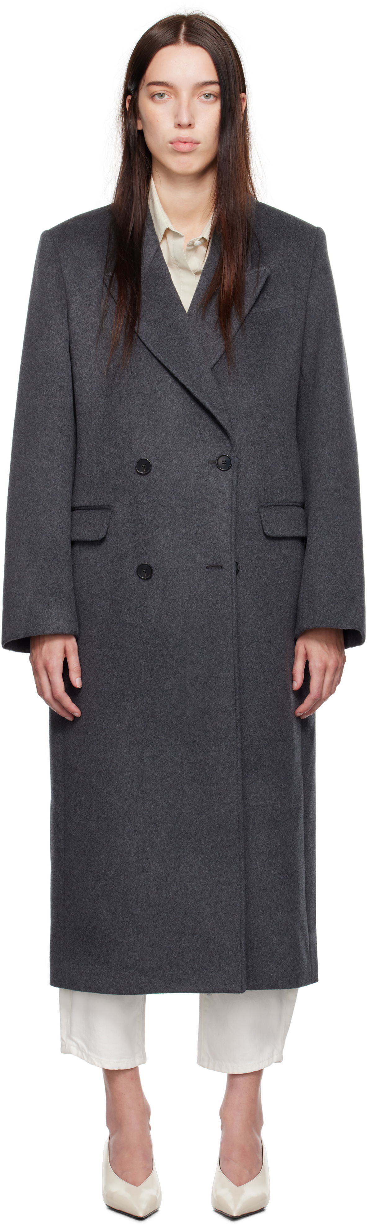 Kabáty CALVIN KLEIN Brushed Wool Double-Breasted Coat Šedá | 81WL576-QJ6, 0