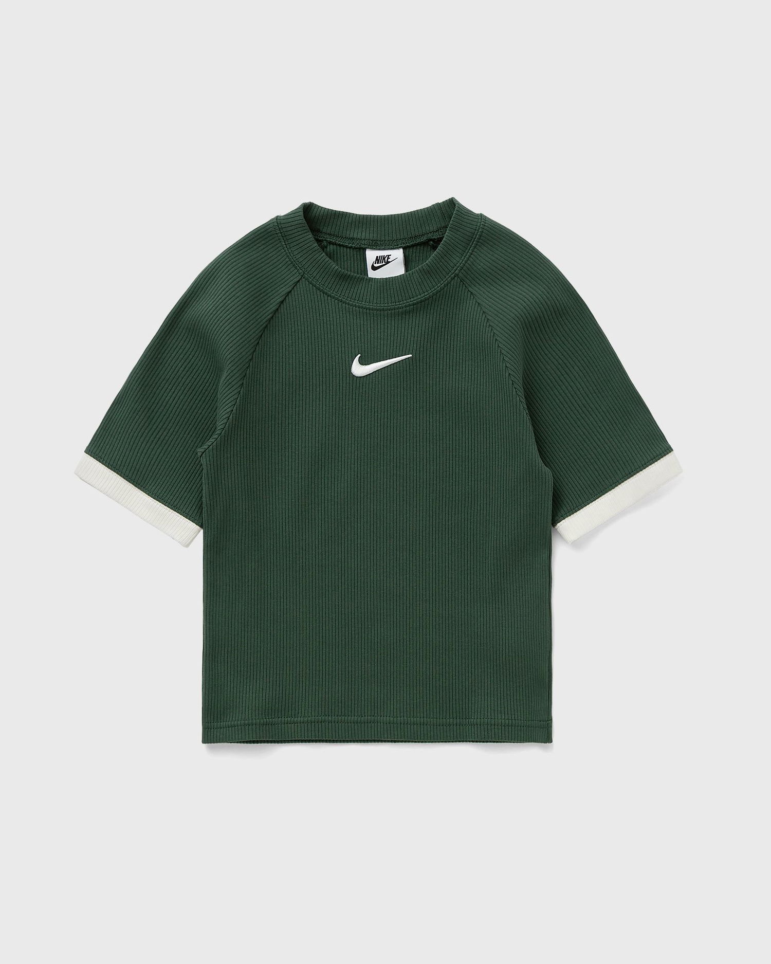 Tričko Nike Ribbed Fitted Short Sleeve Top with White Cuffs Zelené | IO8894-323, 1