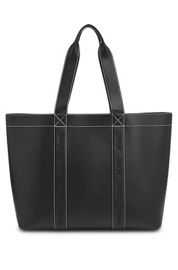 Tote bag BOSS Faux-Leather Tote Bag with Embroidered Logos Čierna | 50547481, 0