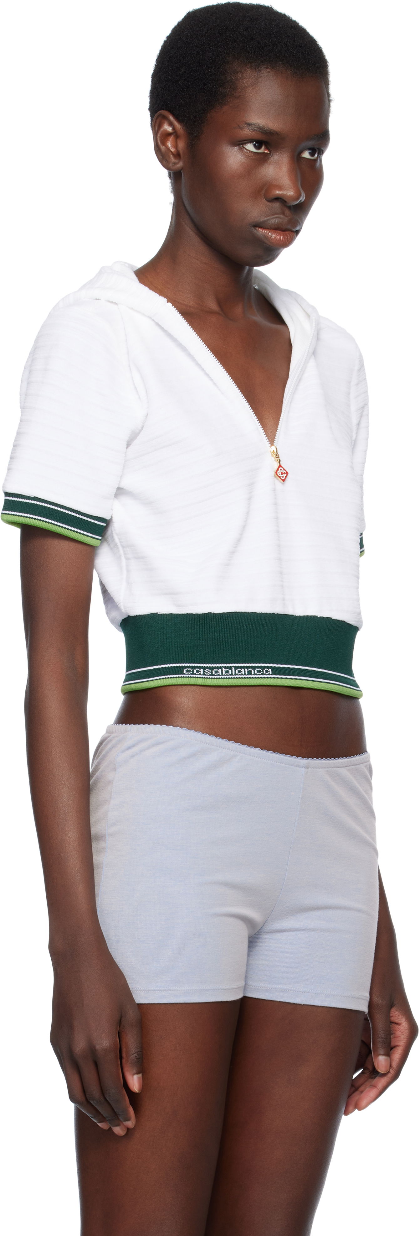 Mikina Casablanca Casablanca Textured Velour Tennis Cropped Hoodie Biela | WS25-JTP-354-01, 1