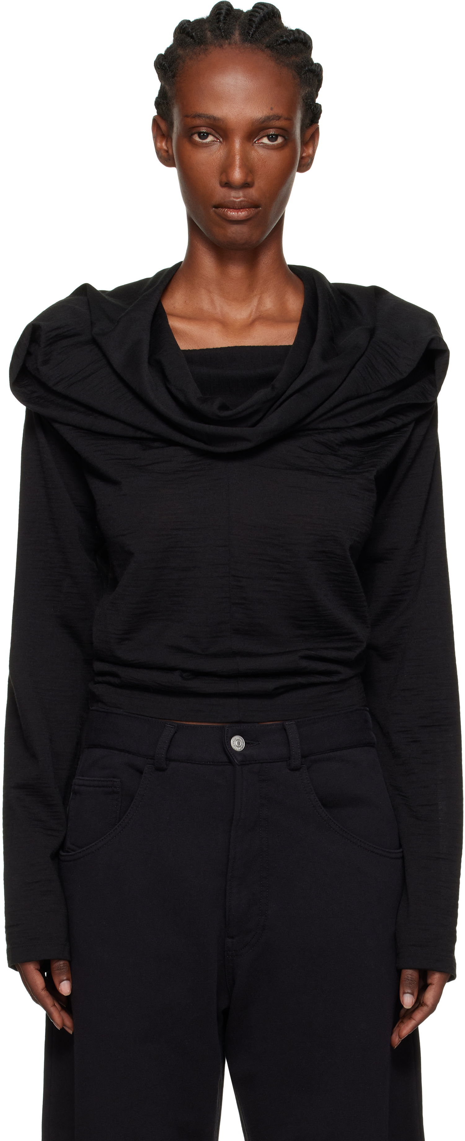 Tričko Maison Margiela MM6 Maison Margiela Wool Jersey Cowl Neck Long Sleeve Top Čierna | S52NH0031 M20124, 0