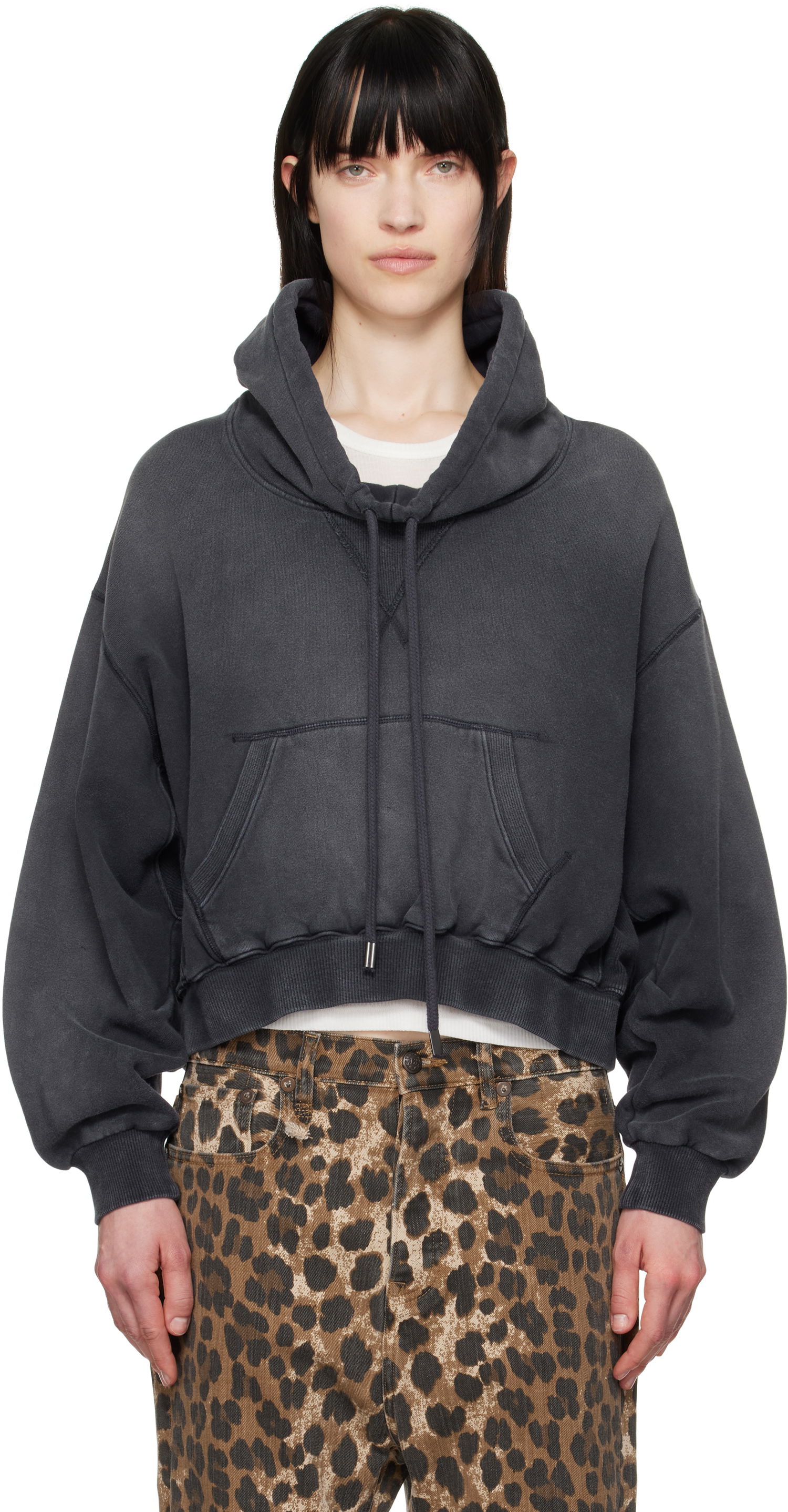Mikina R13 R13 Balloon Popover Cropped Hoodie Šedá | R13WK255-001BG, 0