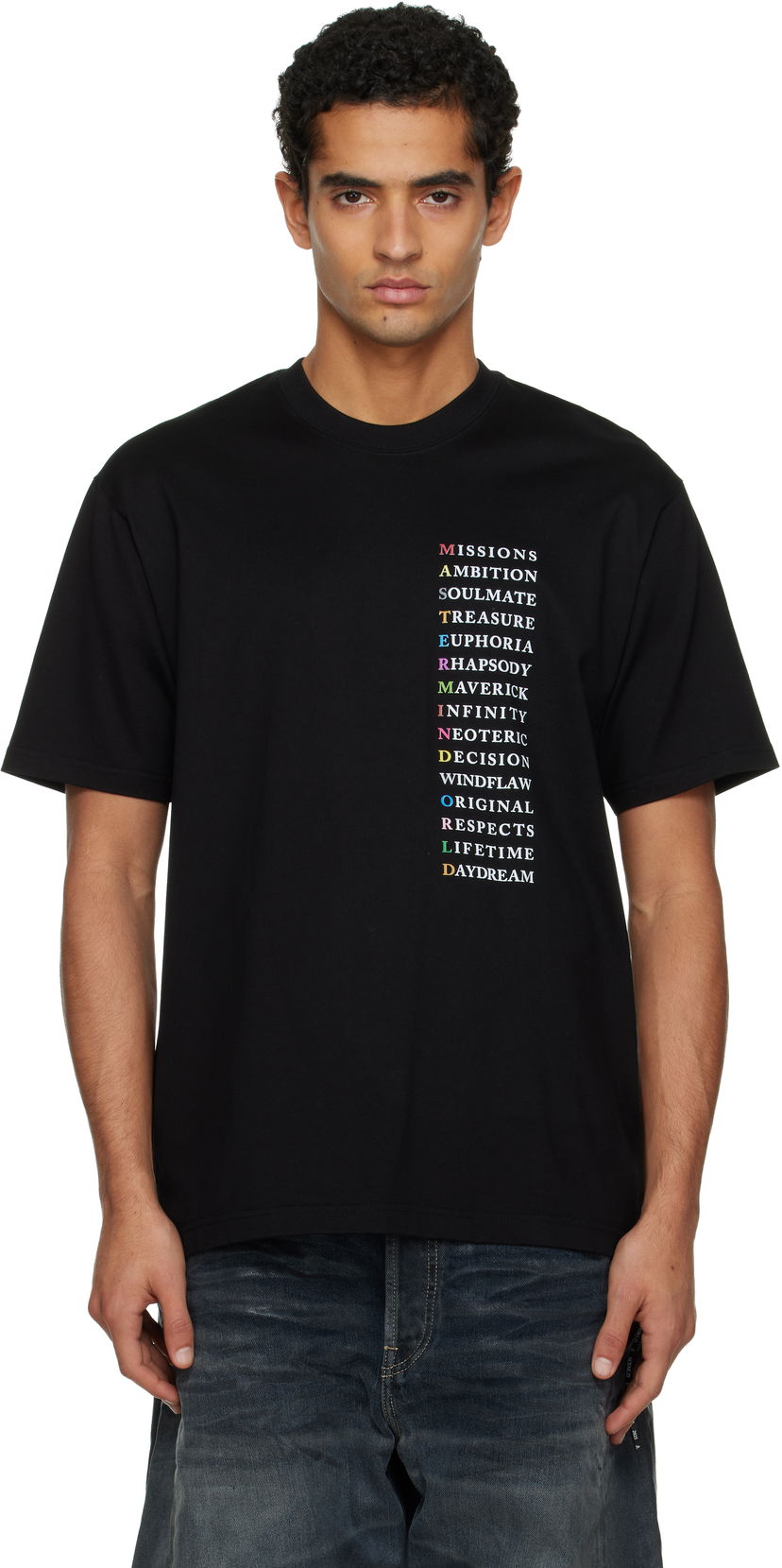 Tričko Mastermind WORLD 'Mastermind World' Collection Vertical Acronym Text Print Short Sleeve T-Shirt Čierna | MW25S15-TS061-011