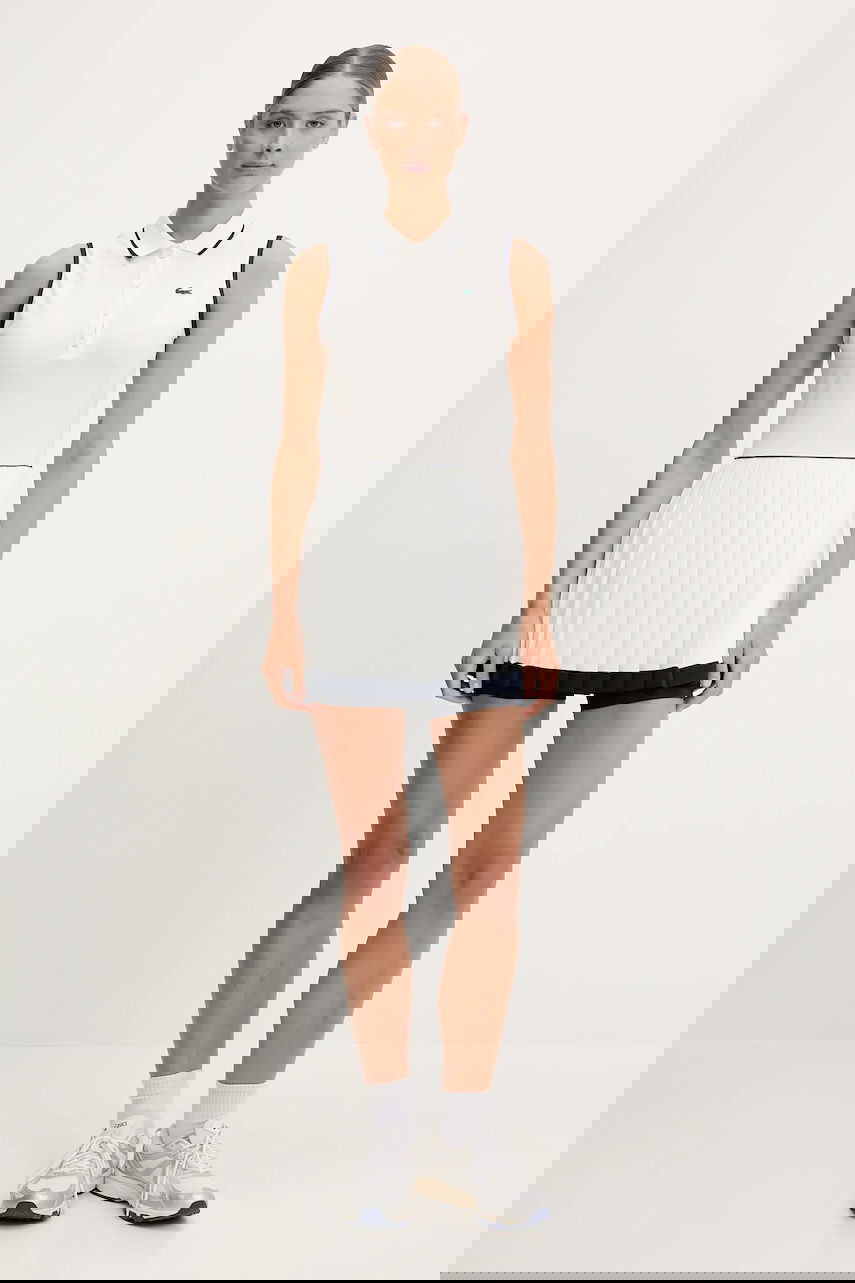 Šaty Lacoste Sleeveless Pleated Polo Mini Dress Biela | EF8582, 1