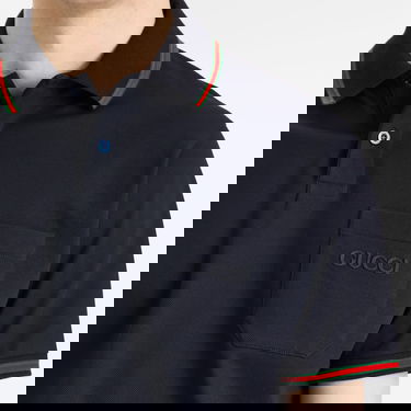 Polo tričko Gucci Stretch Cotton Polo Shirt with Web Detail Navy | 795174-XJG5C-4330, 5