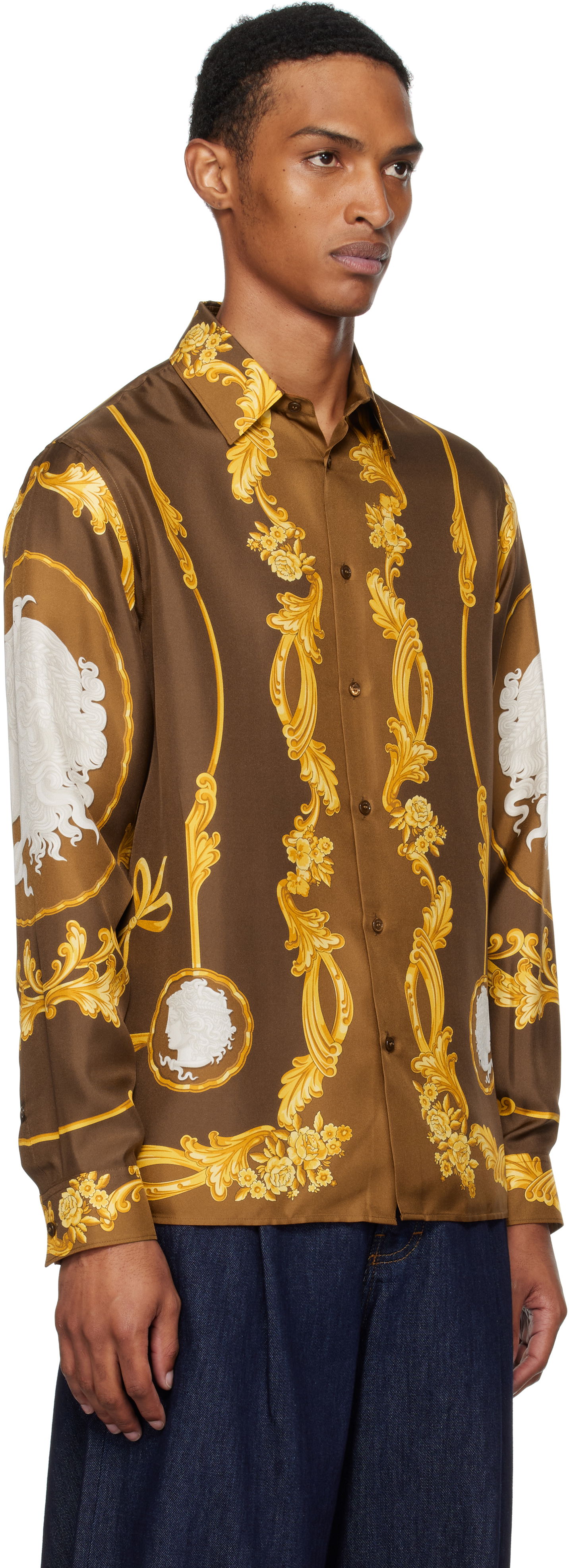 Košeľa Versace Versace Cameo Silk Shirt Hnedá | 1019438_1A14187, 1