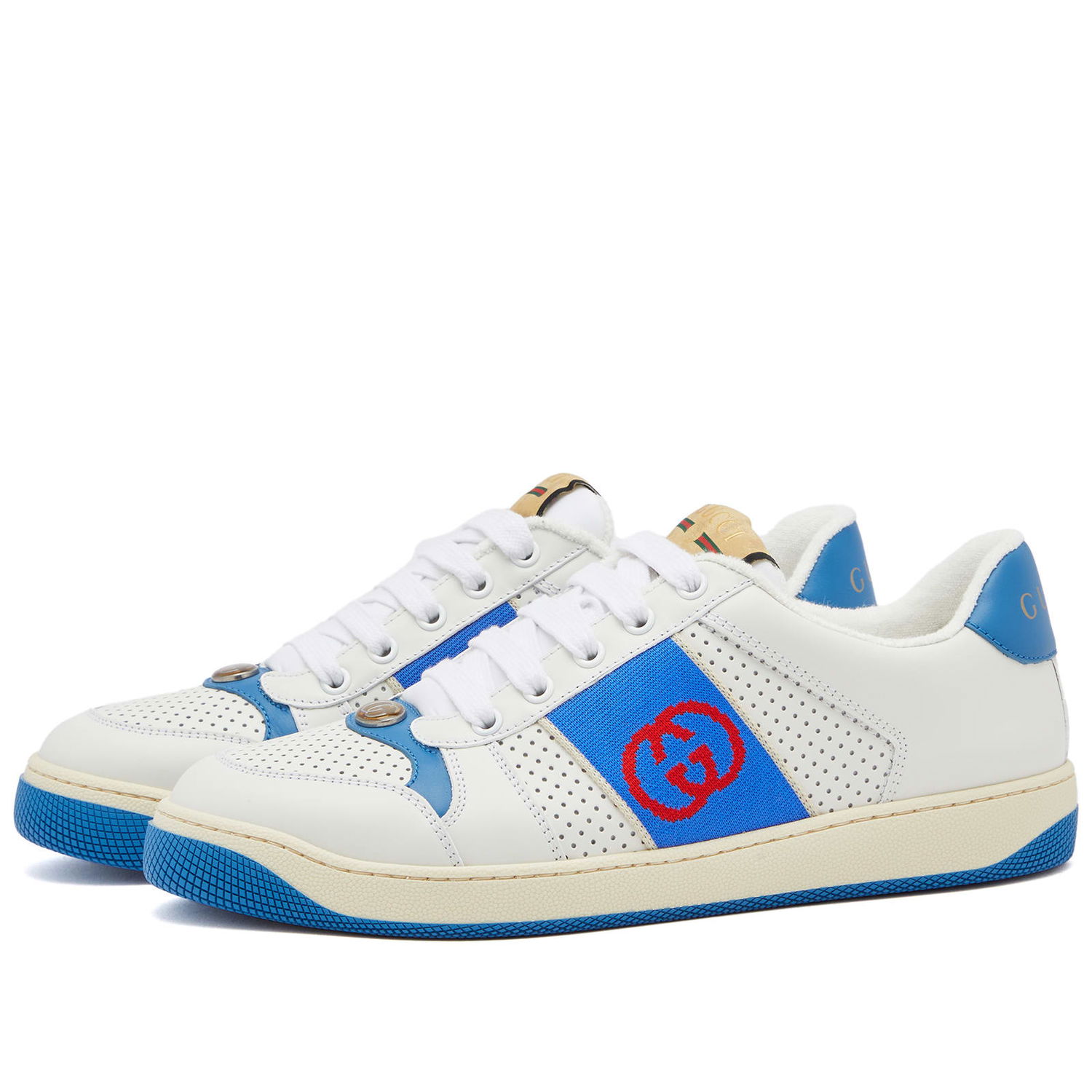 Tenisky a topánky Gucci Men's Screener Sneakers in White/Blue, Size UK 6 | END. Clothing Biela | 765054-AACV8-9055, 0