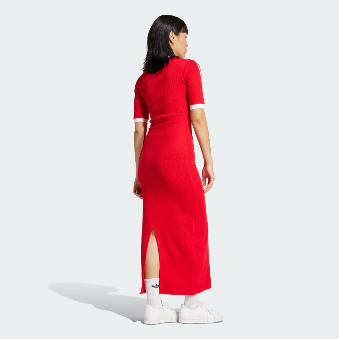 Šaty adidas Performance 3-Stripes Knit V-Neck Dress Červená | IY7217, 1