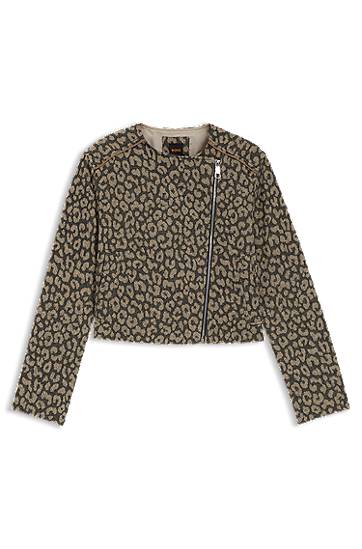 Bunda BOSS Cropped Leopard Jacquard Biker Jacket Hnedá | 50546006, 0
