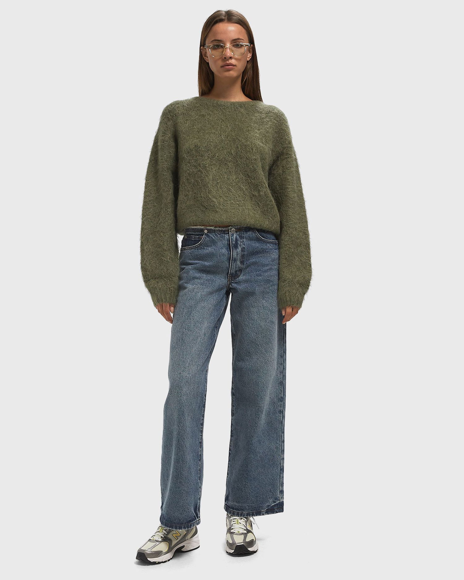 Sveter American Vintage Niby Fuzzy Knit Pullover Zelené | NIB18AH25-KAKI, 1