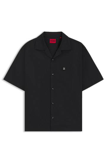 Košeľa BOSS Oversized-Fit Paper-Touch Cotton Shirt Čierna | 50545326
