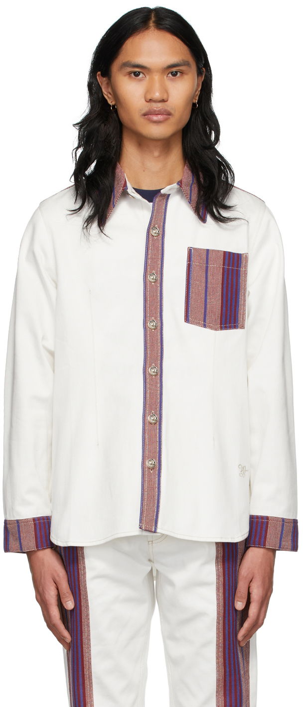 Košeľa Wales Bonner Keita Denim Shirt Biela | MS22DE01-DE02-000, 0