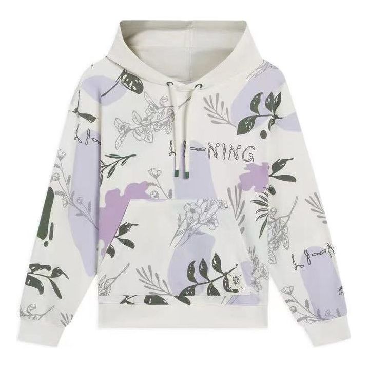 Mikina Li-Ning Lifestyle Floral Print Hoodie Biela | AWDS920-3