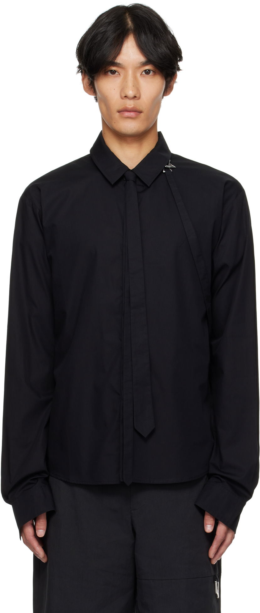 Košeľa HELIOT EMIL Spectra Strap-Detail Shirt Čierna | PREAW25_M_05_067_BLK01