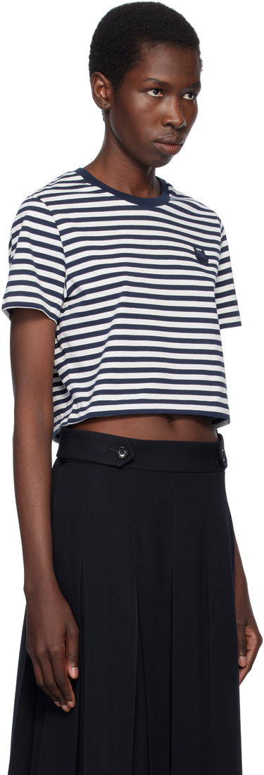 Crop Top MAISON KITSUNÉ Maison Kitsuné Fox Head Patch Striped Cropped T-Shirt Navy | OW00110KJ0008, 1