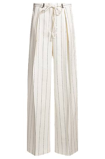 Nohavice BOSS Loose-Fit Striped Linen-Blend Bouclé Suit Trousers Biela | 50538216, 0