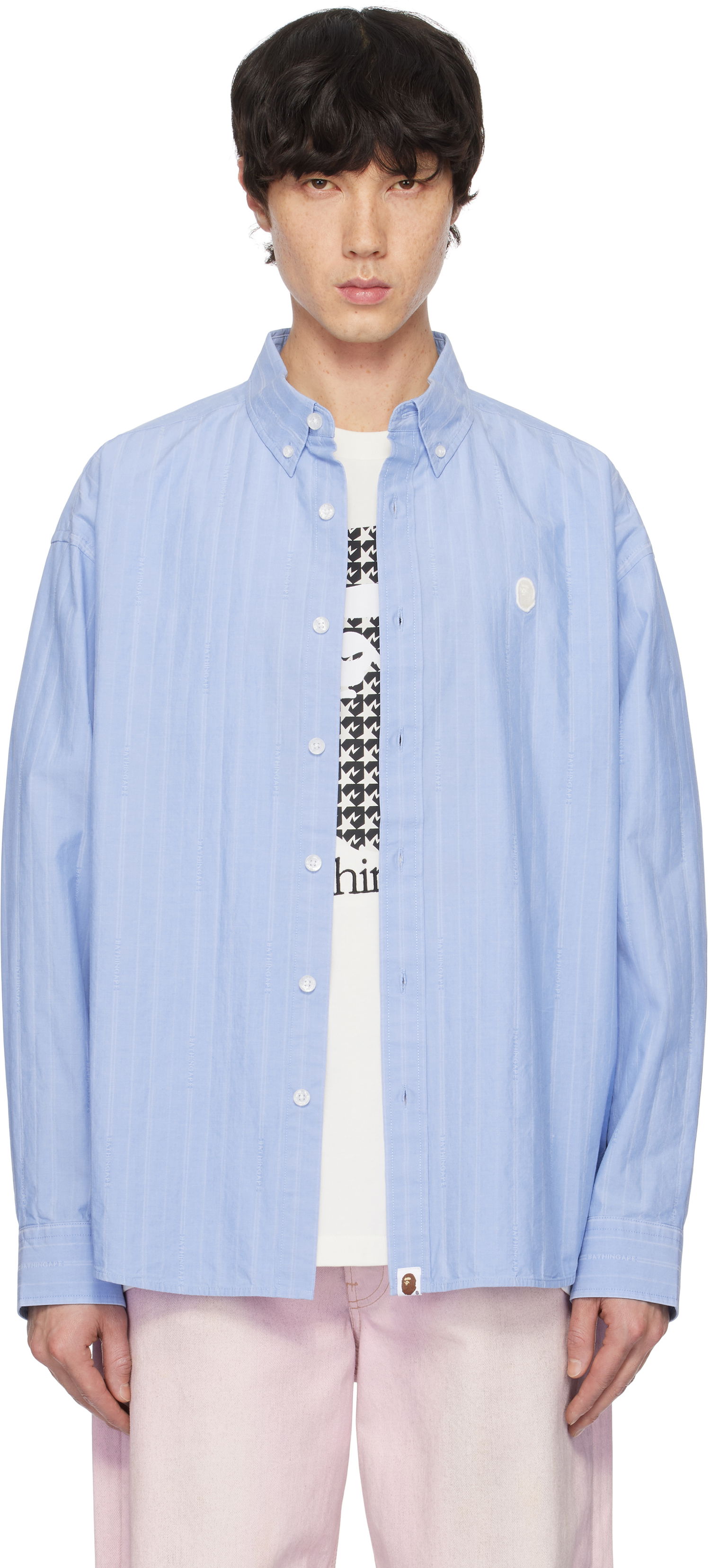 Košeľa BAPE Striped Logo Shirt Modrá | 001SHK801308M, 0
