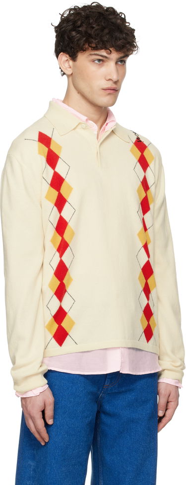 Sveter Marni Marni Argyle Detail Knit Polo Shirt Béžová | POMG0072Q2 UFH546, 1